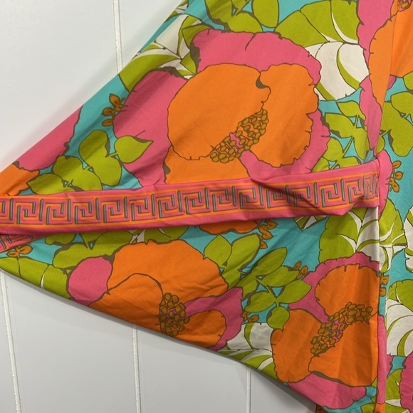 Trina Turk Playa De Flor Cover-Up S/M Orange Blue Kimono Style Sleeves Floral - Picture 3 of 10